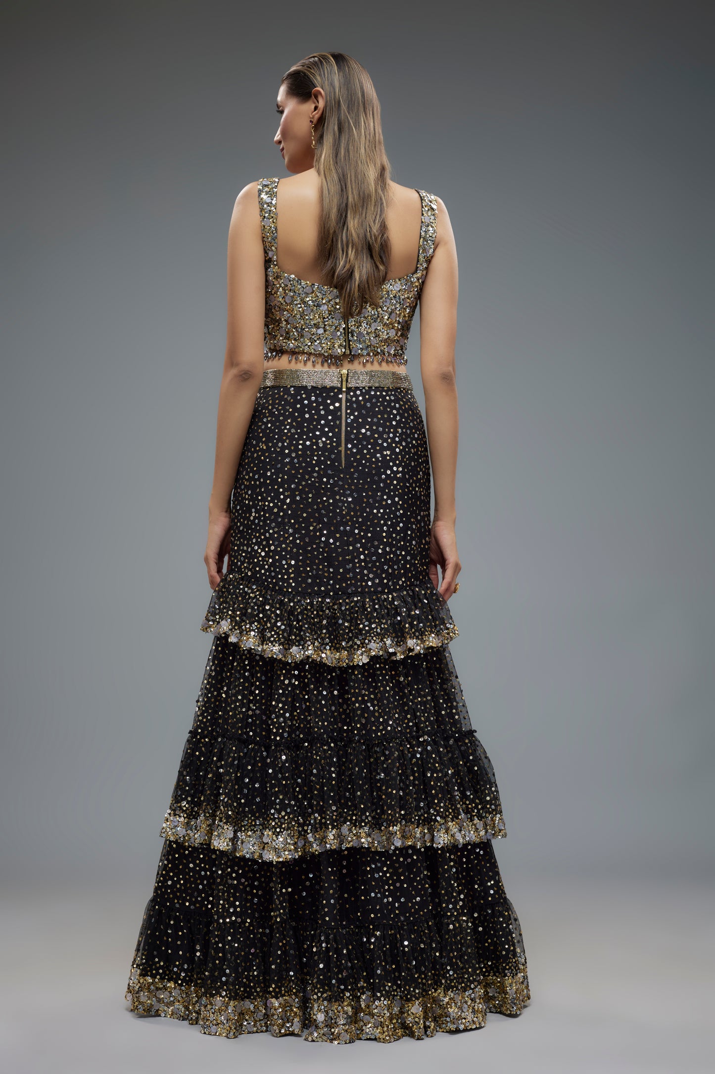 black net sequins embroidered mermaid lehenga set