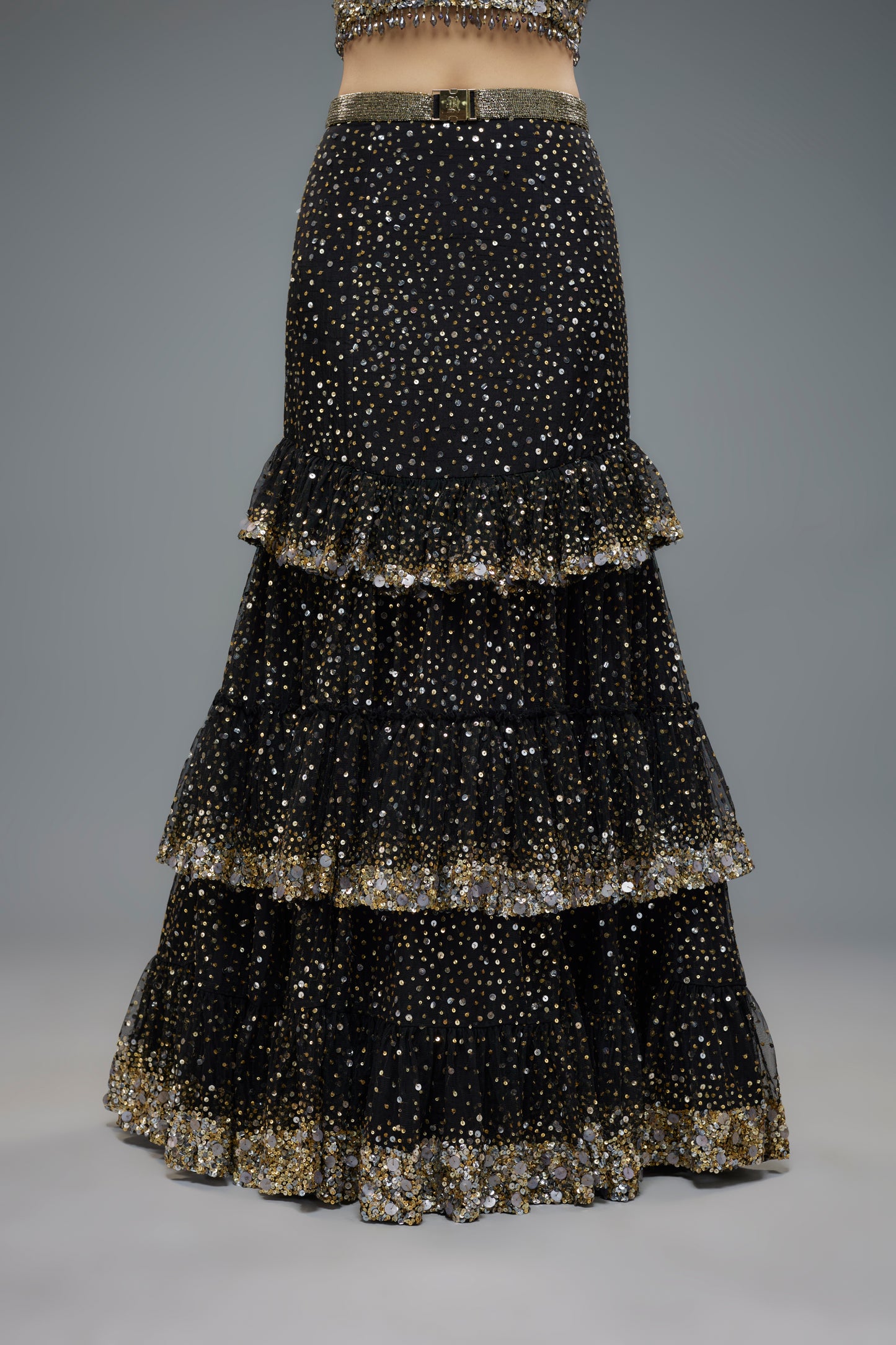 black net sequins embroidered mermaid lehenga set