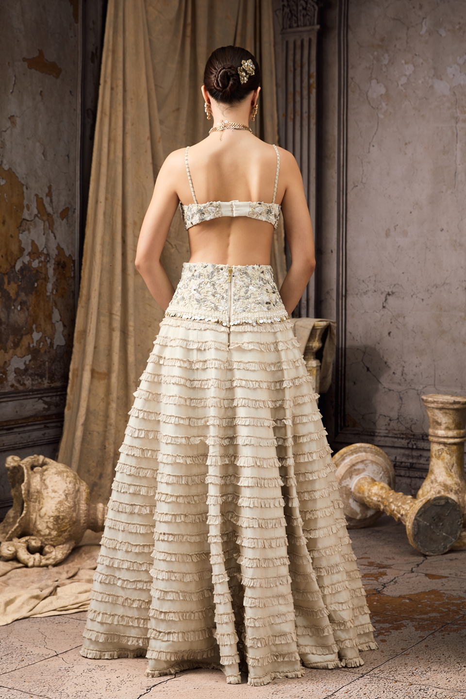 Ivory Frilled Lehenga Choli