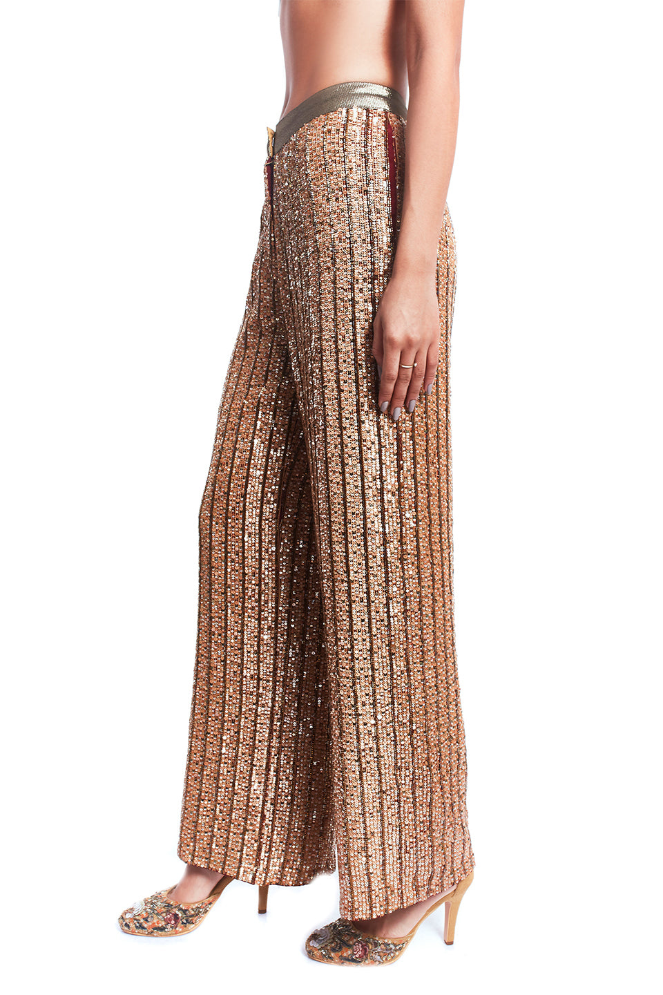 Sequin embroidered pants