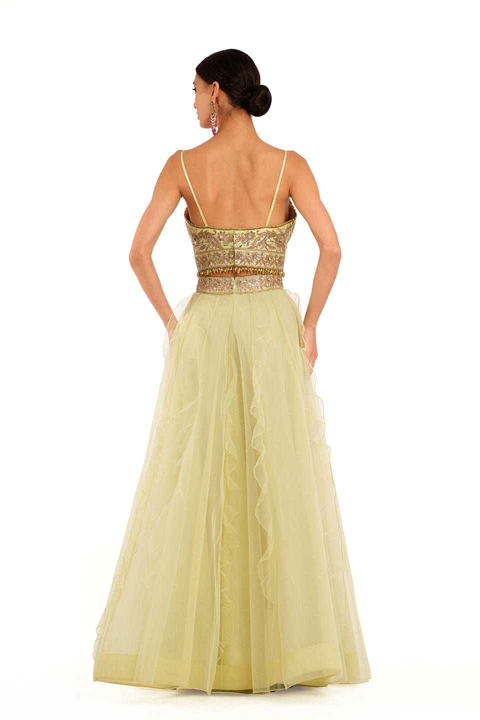 Tulle lehenga with gota patch work blouse