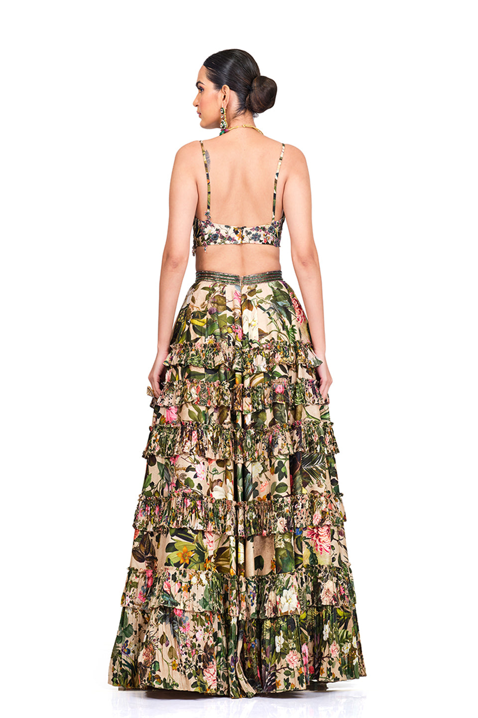 Printed Embroidered Bustier and Lehenga
