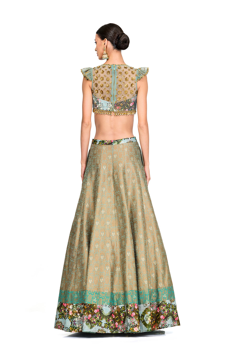 Brocade Lehenga with Ruffled Sleeves