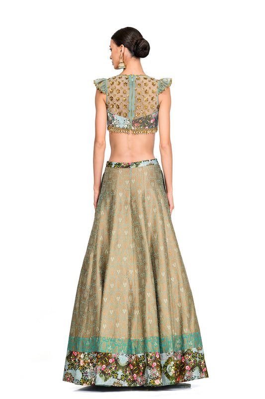 Brocade Lehenga with Ruffled Sleeves
