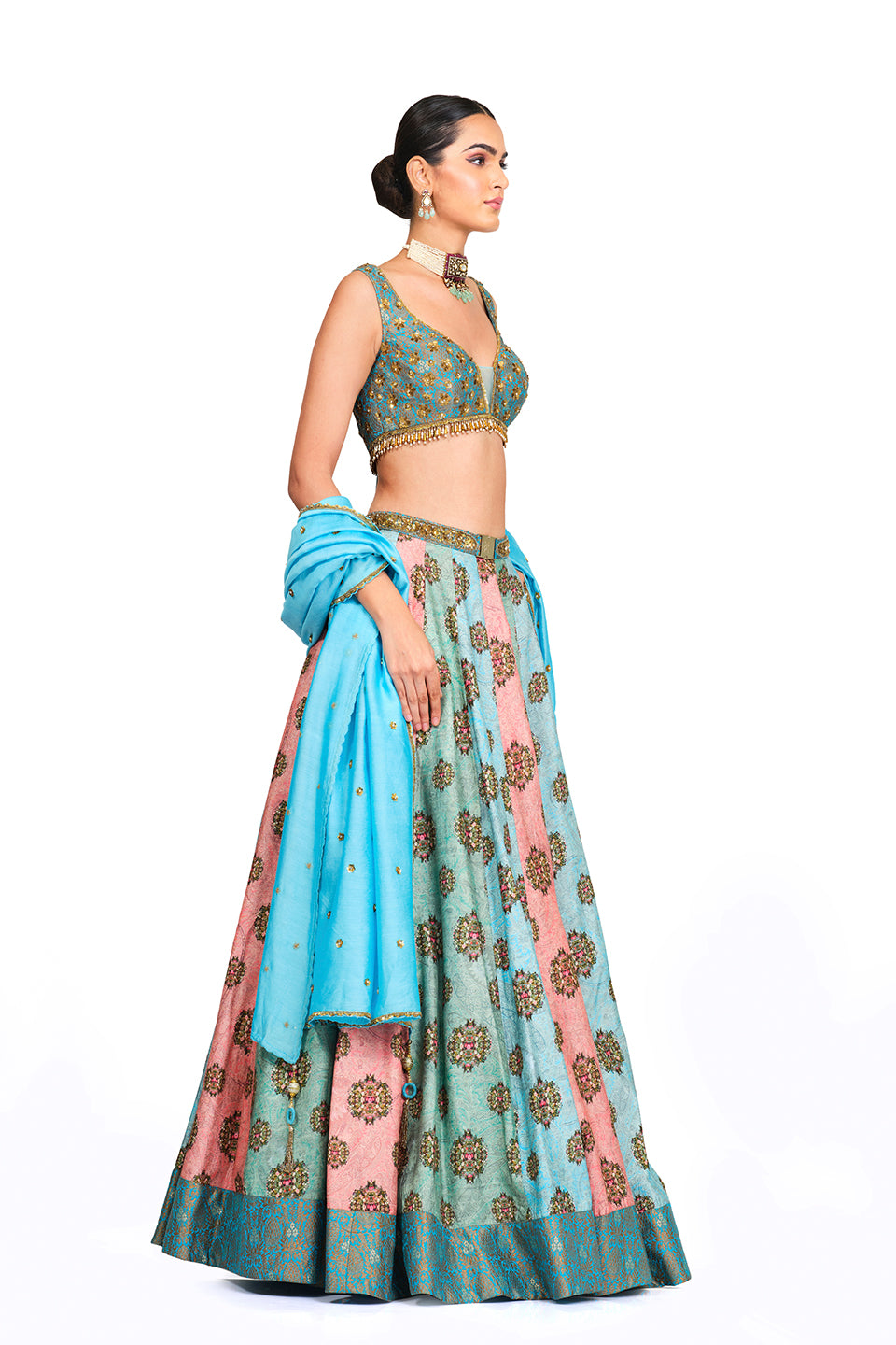 Silk Lehenga with Brocade Blouse No Price