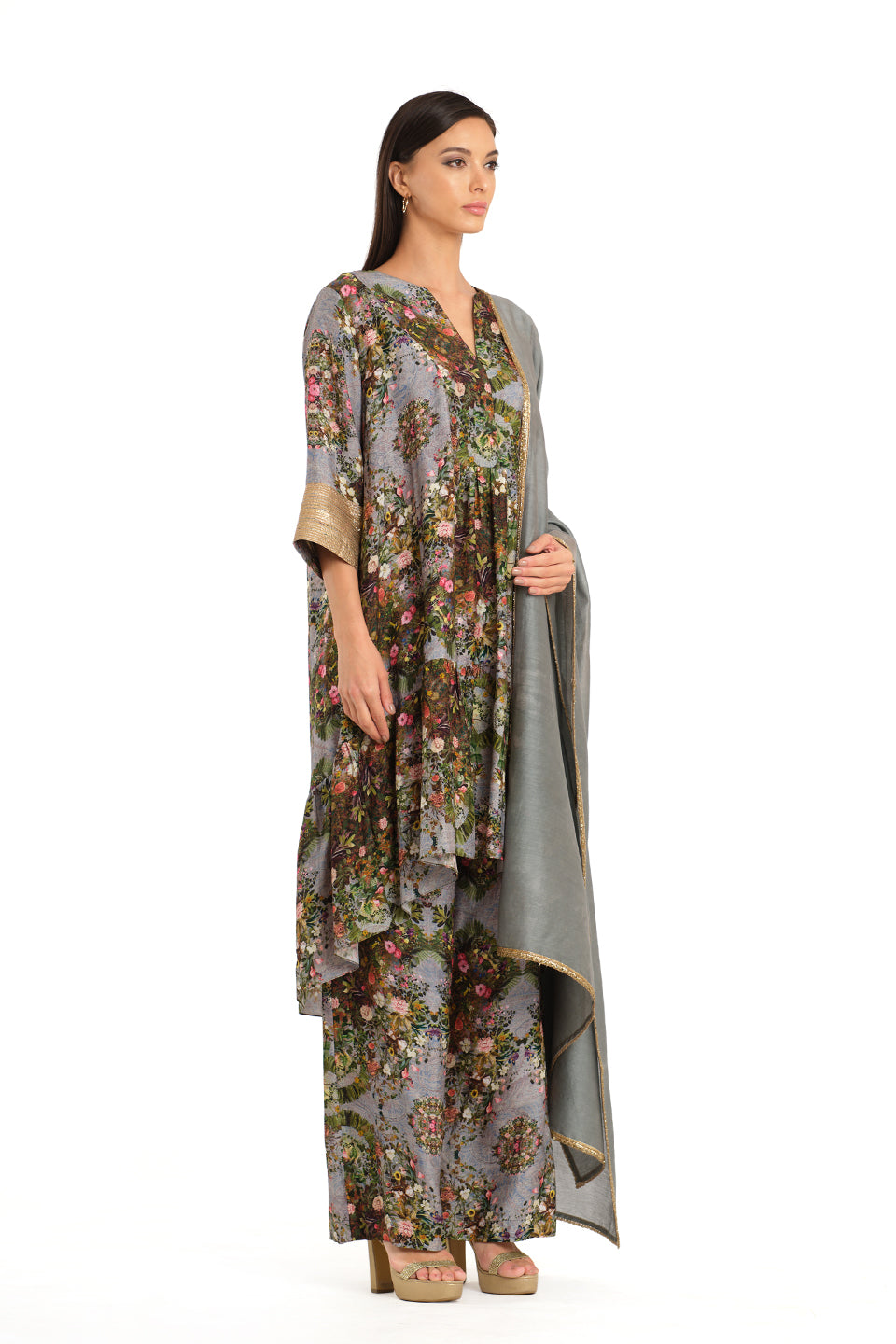 Botanical print high low tunic set