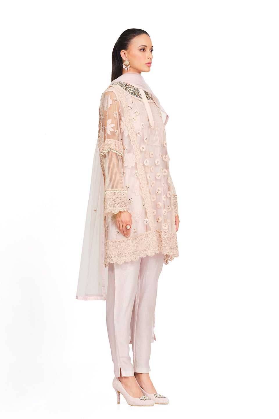 pink embroidered tunic set