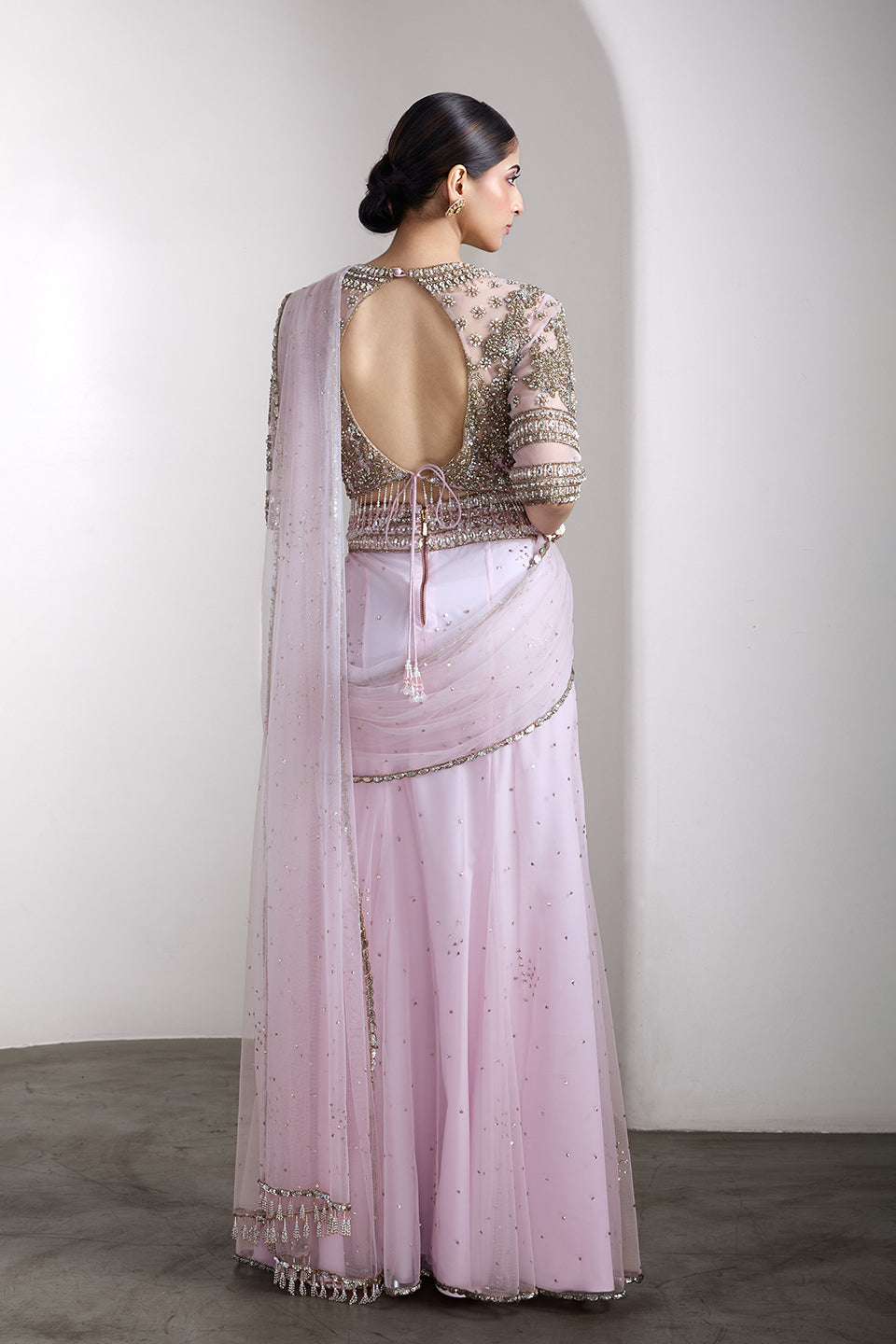Pink drapped saree set