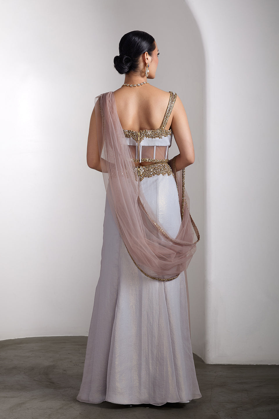 Grey corset fit saree set