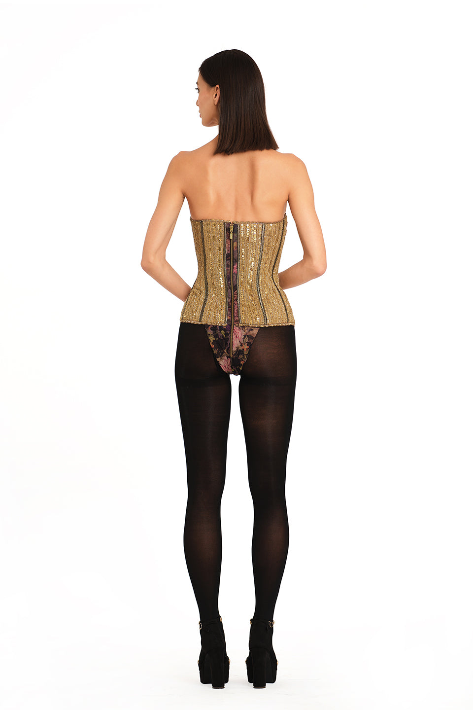 Gold corset with embroidery detailing