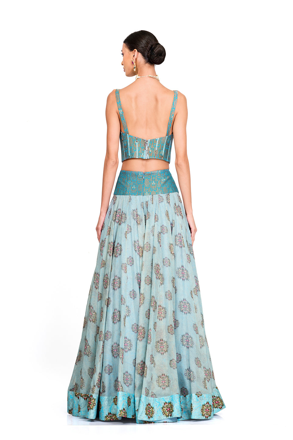 BLUE ORGANZA LEHENGA WITH CORSET BLOUSE
