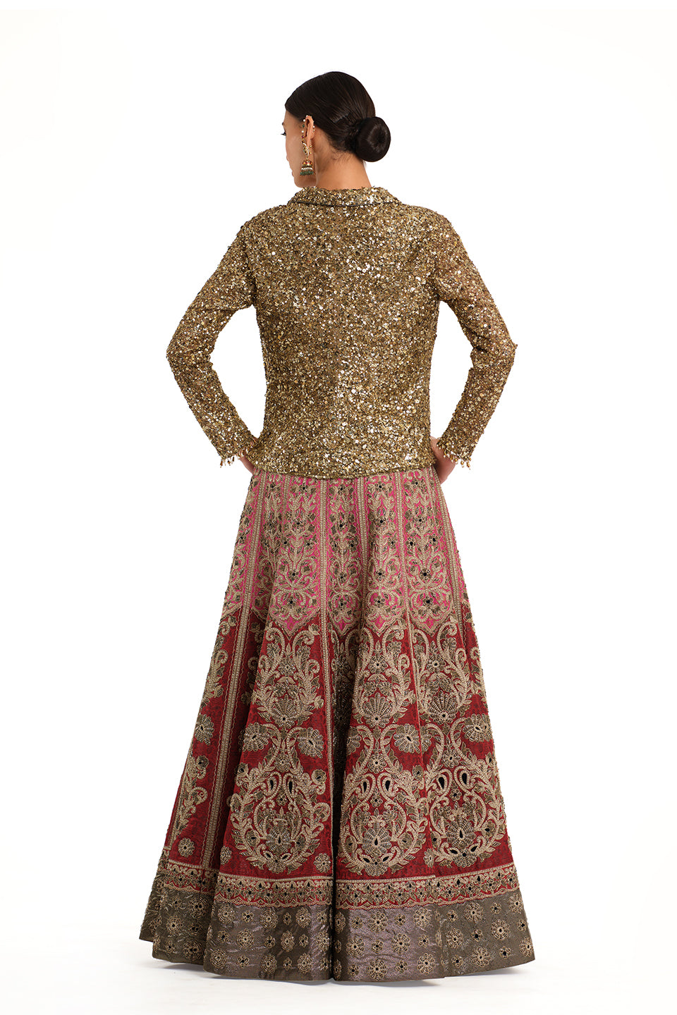 Embroidered Brocade Lehenga with Bustier & Jacket