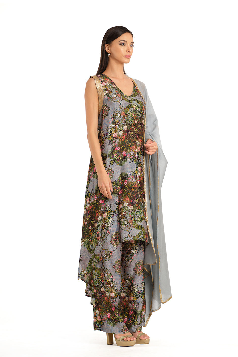 Sleevless printed tunic set