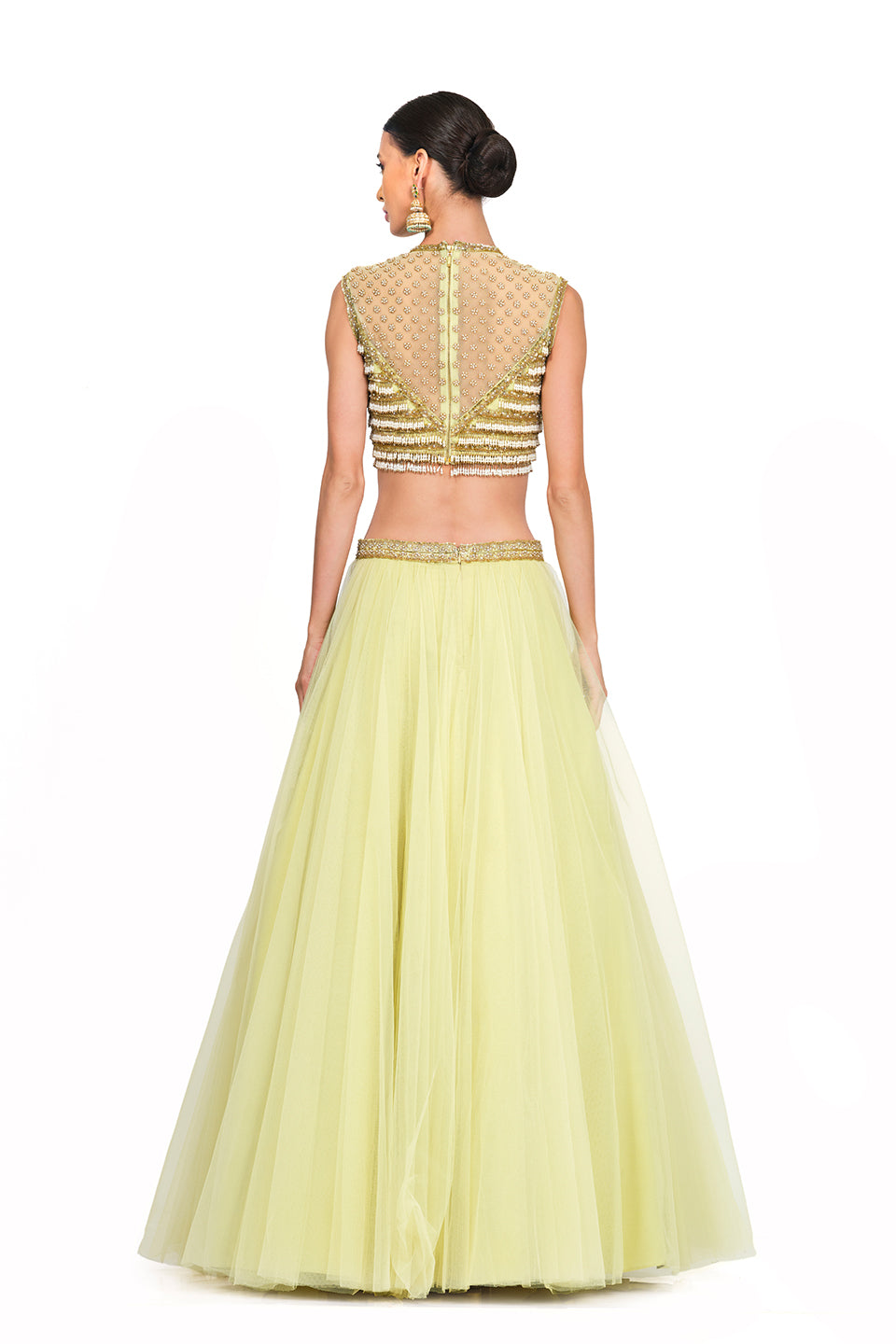 Tulle Lehenga with Tassel V-neck Blouse