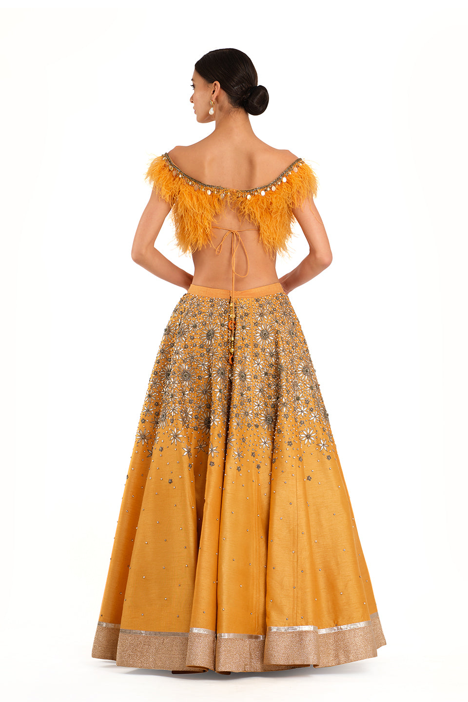 Orange Embroidered Lehenga with Feather detailed Blouse