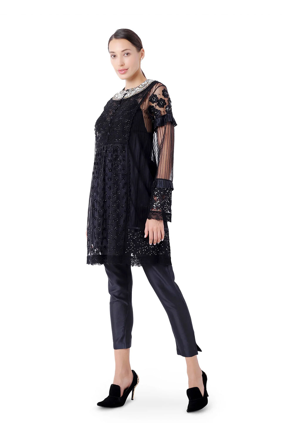 A-line tunic with floral work embroidery