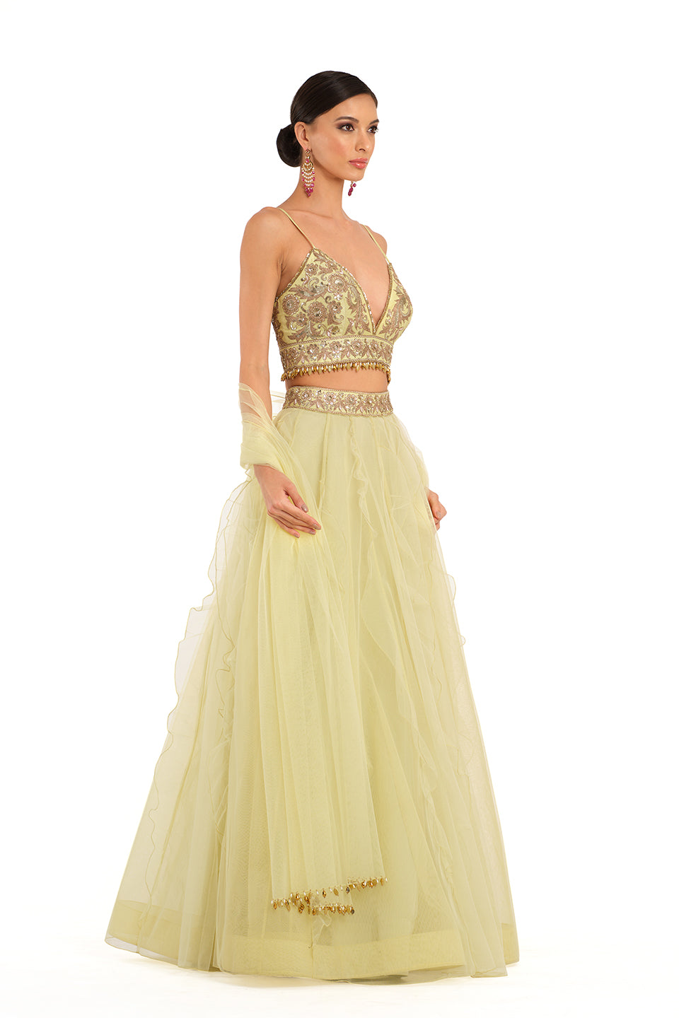 Tulle lehenga with gota patch work blouse