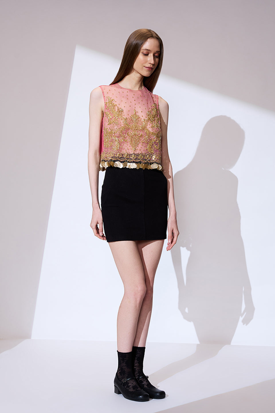 Pink embroidered top