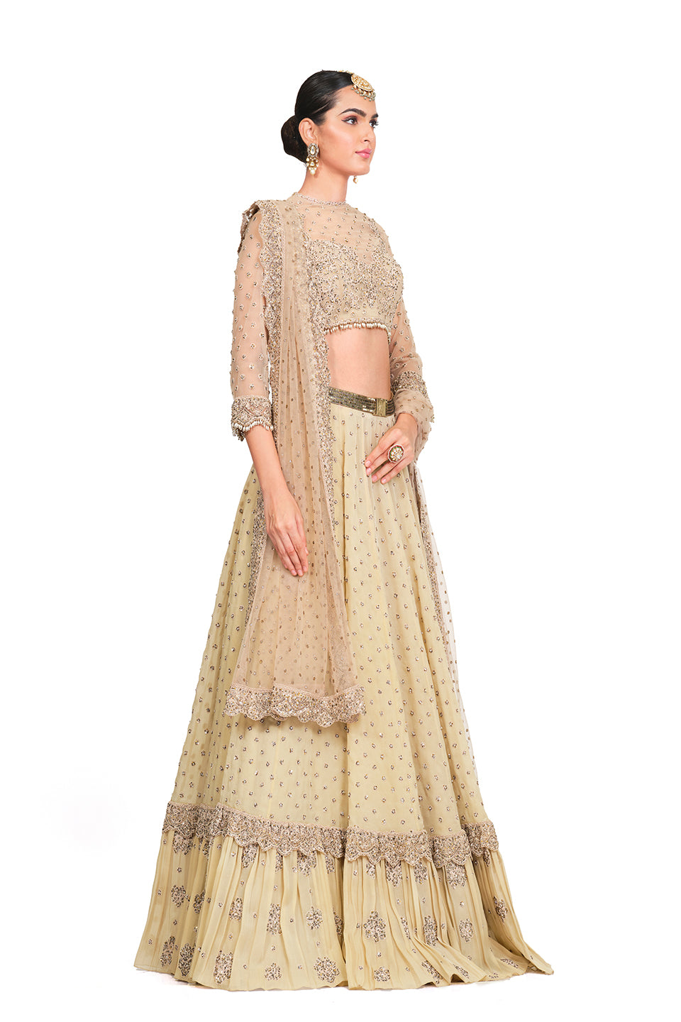 Beige Heavy Embroidered Lehenga with Dupatta
