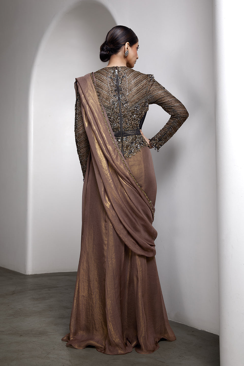 Nude drapped saree set