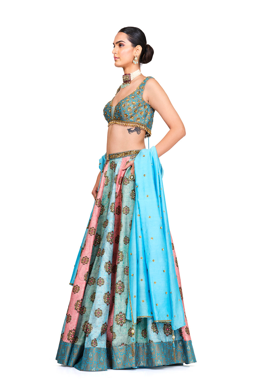 Silk Lehenga with Brocade Blouse No Price