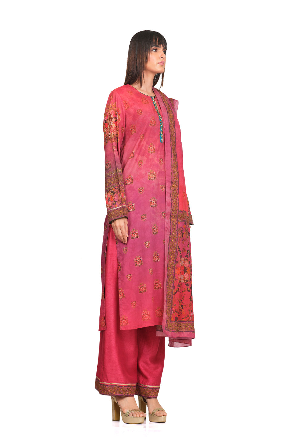 Pink tunic set with dupatta