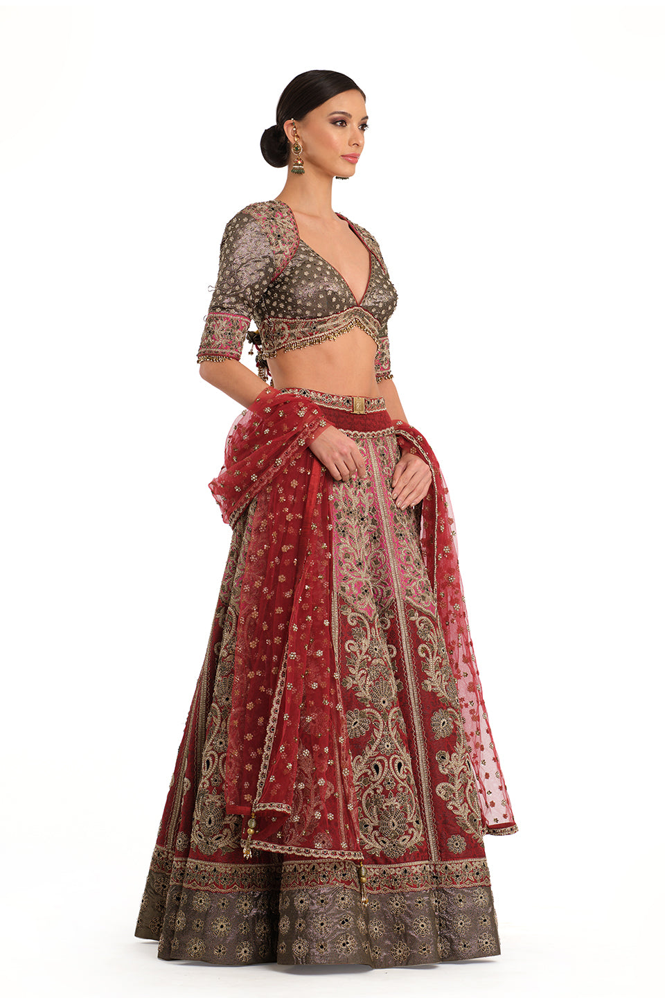 Brocade embroidered lehenga with blouse