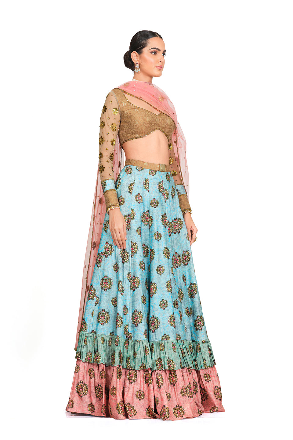 Silk Lehenga with Brocade Sequinned Blouse