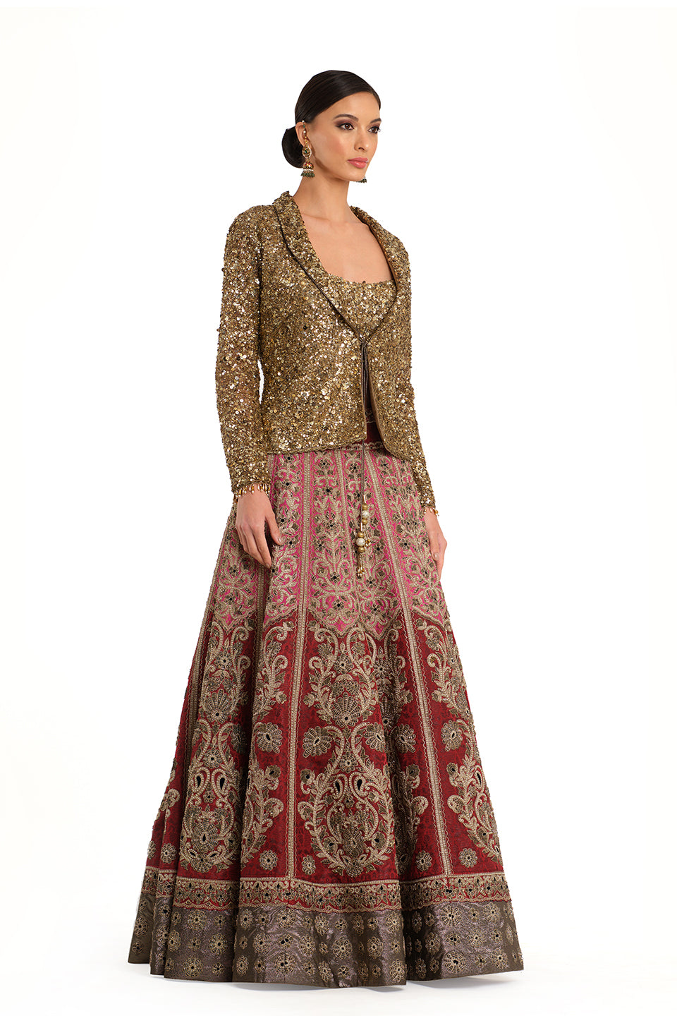 Embroidered Brocade Lehenga with Bustier & Jacket