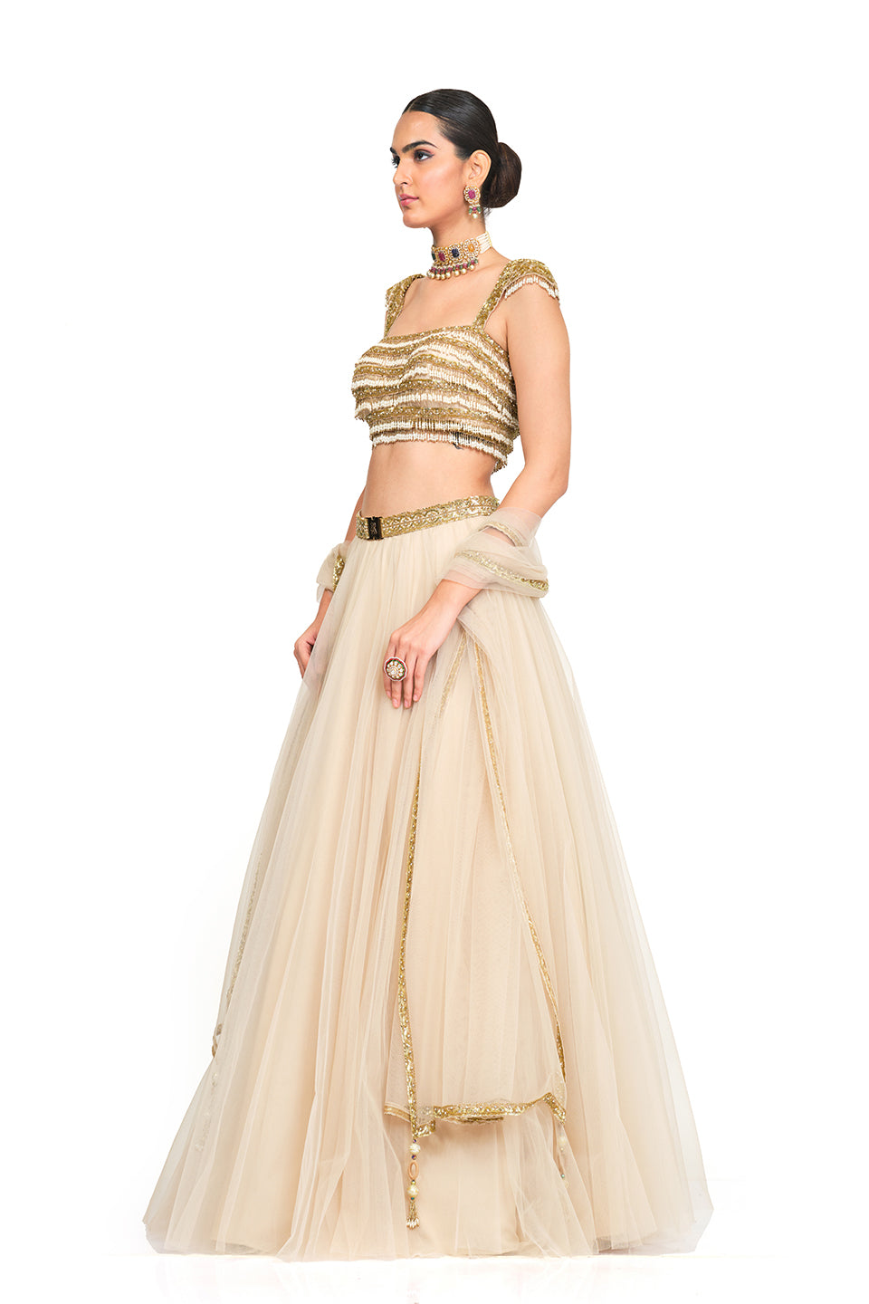 Tulle Lehenga with Tassel Strapped Bloused
