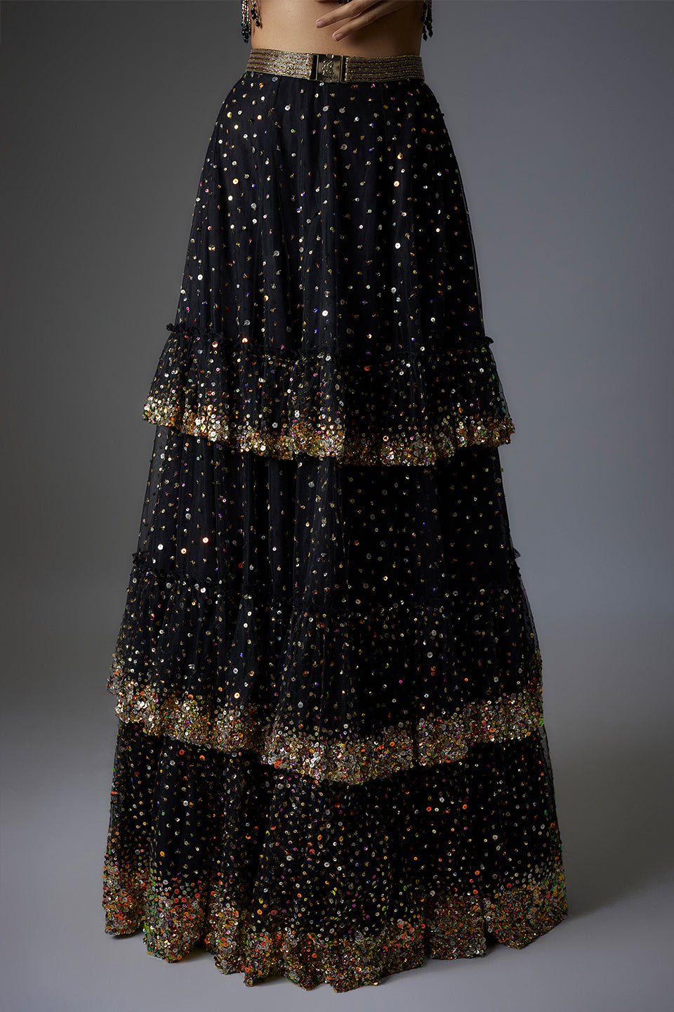 Black Net Sequins Embroidered Lehenga Set