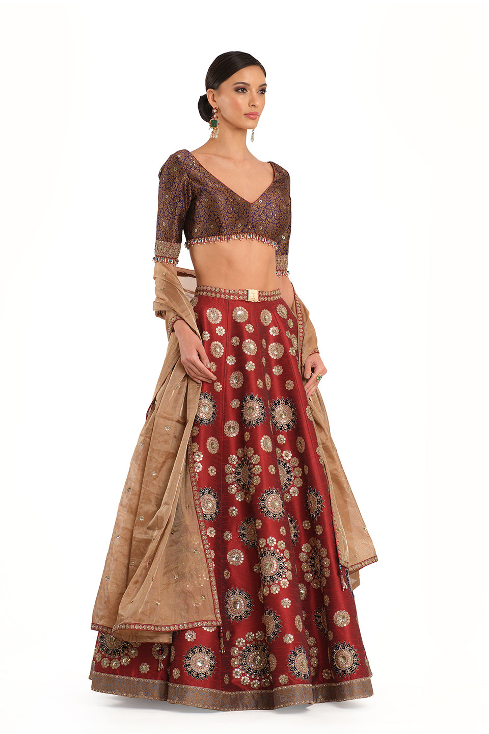 Embroidered Lehenga with Brocade Blouse