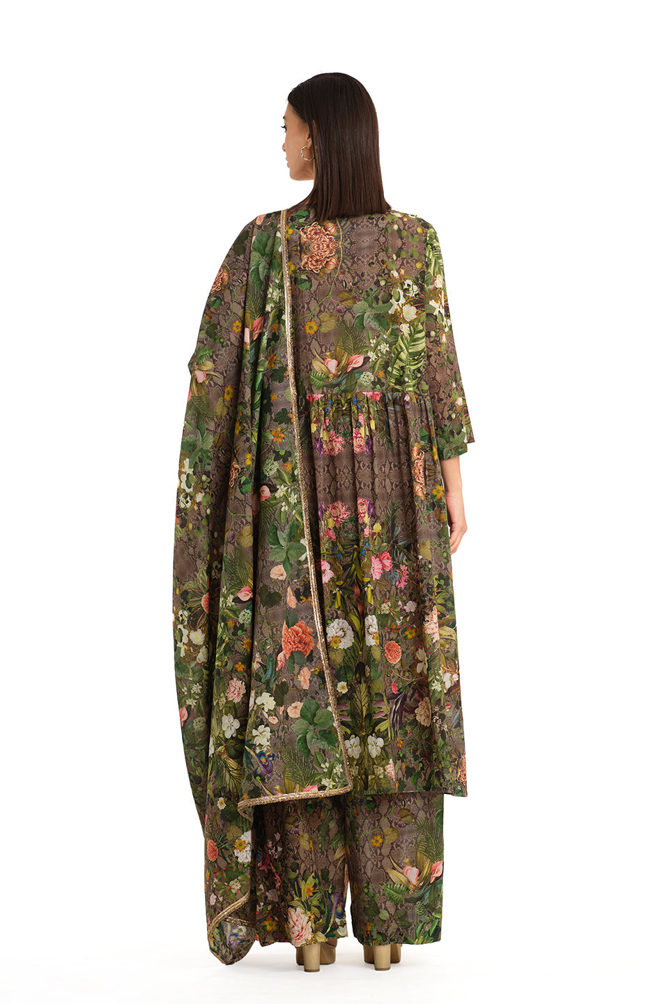 Signature Botanical Print cotton tunic set with dupatta