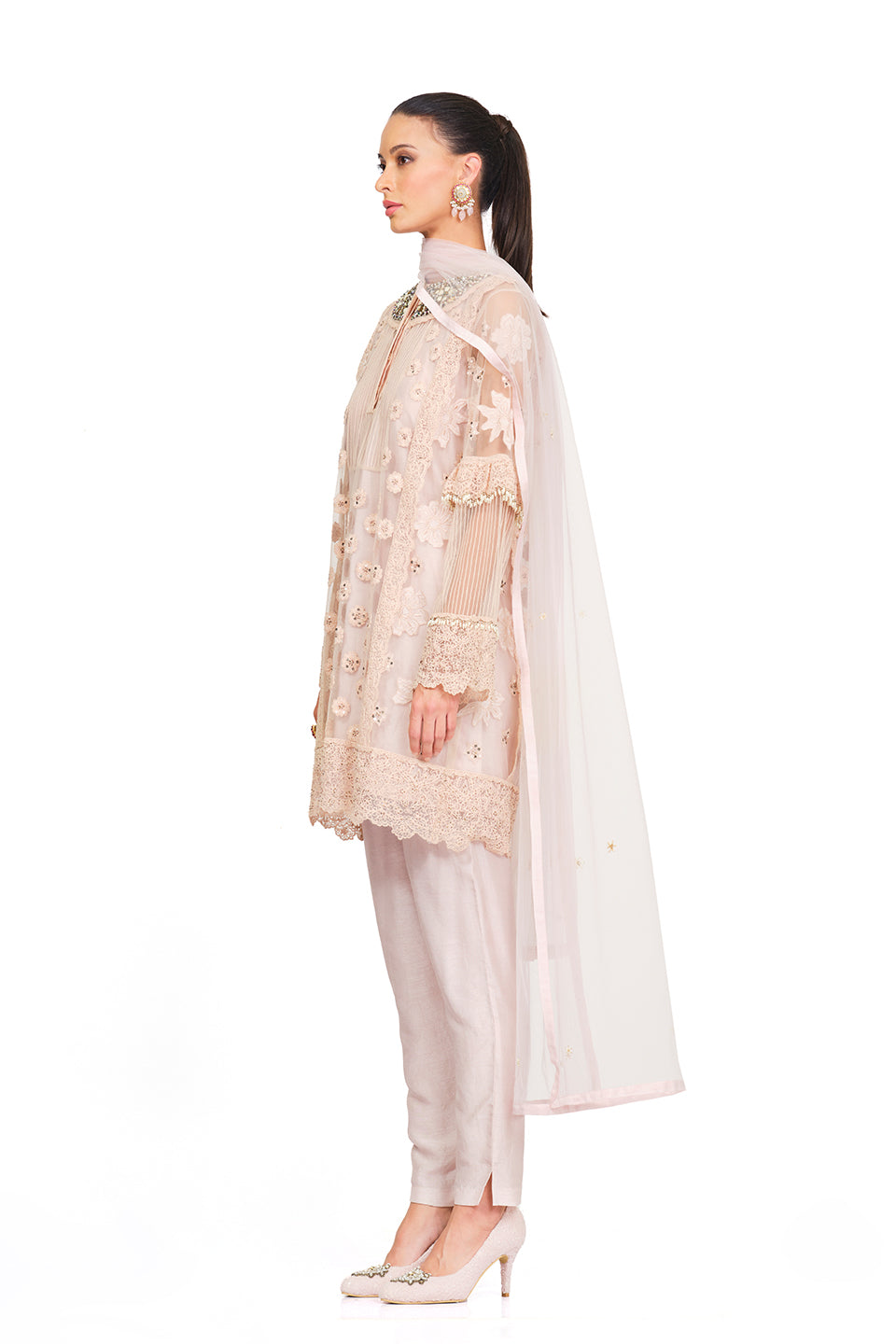 pink embroidered tunic set