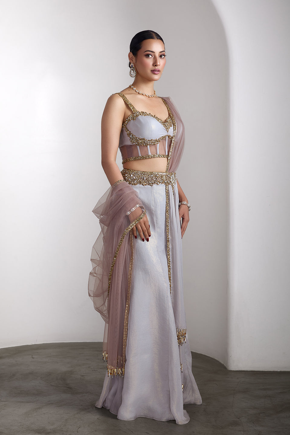 Grey corset fit saree set