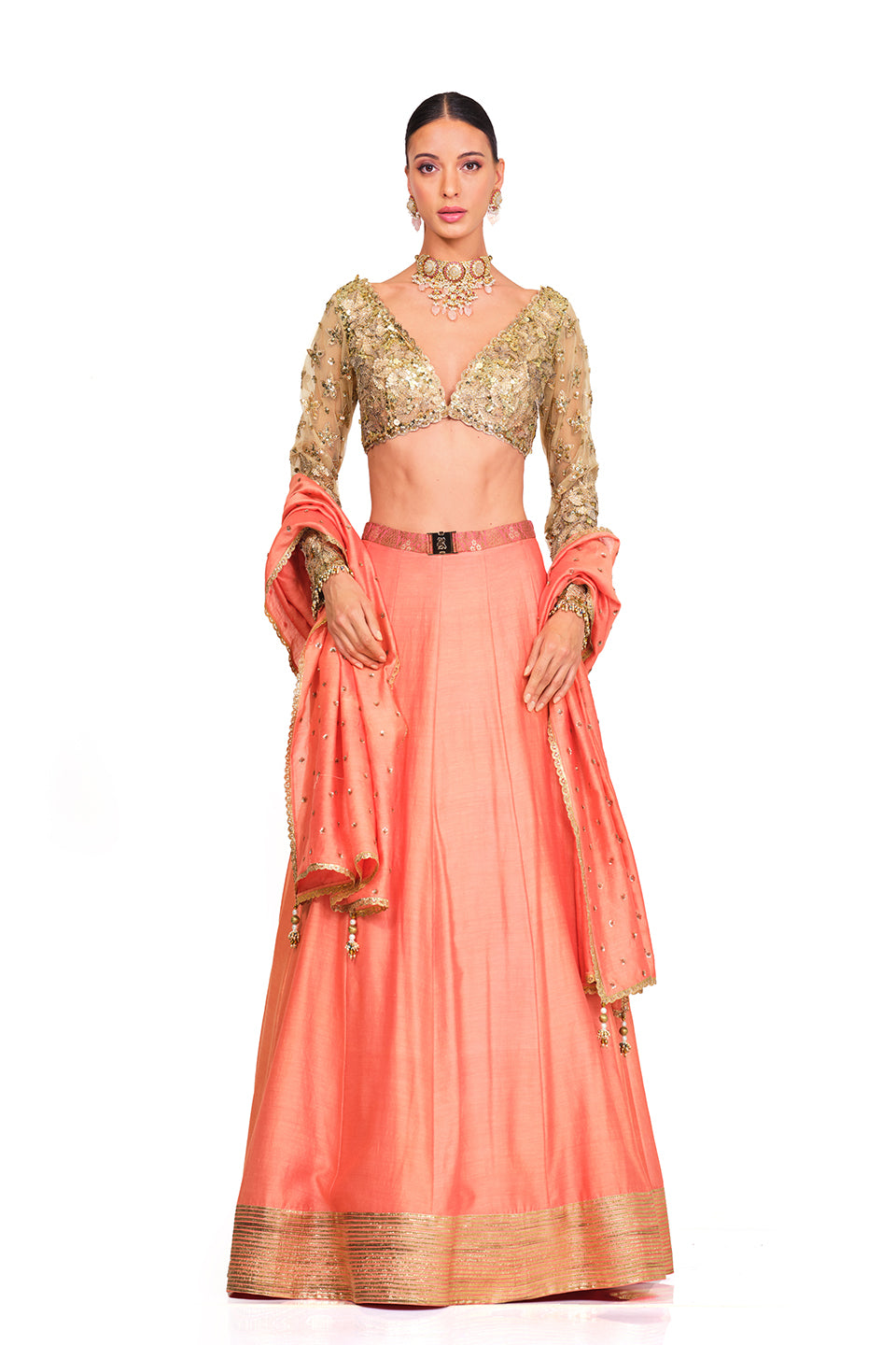 Silk Lehenga with Sequin Embroidered Blouse