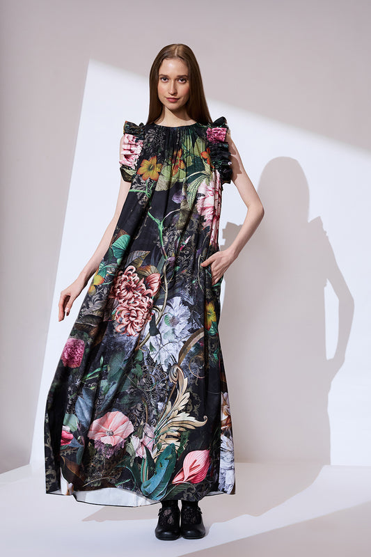 Black long printed dress