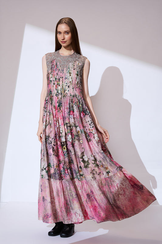 Pink threadwork long dress