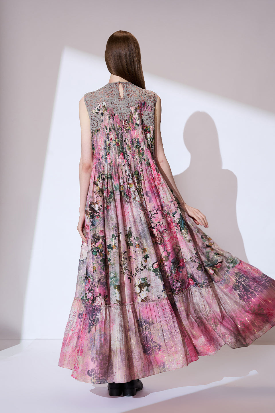 Pink threadwork long dress