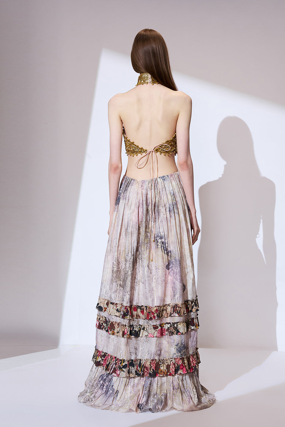 Halterneck embroidered long dress