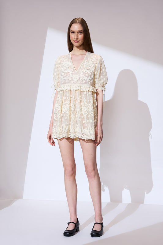 Ivory self work dress