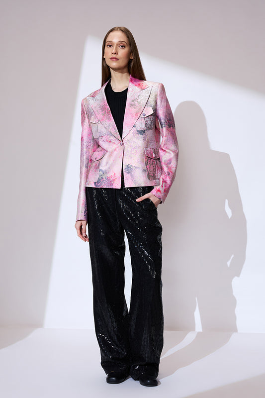 Pink printed blazer
