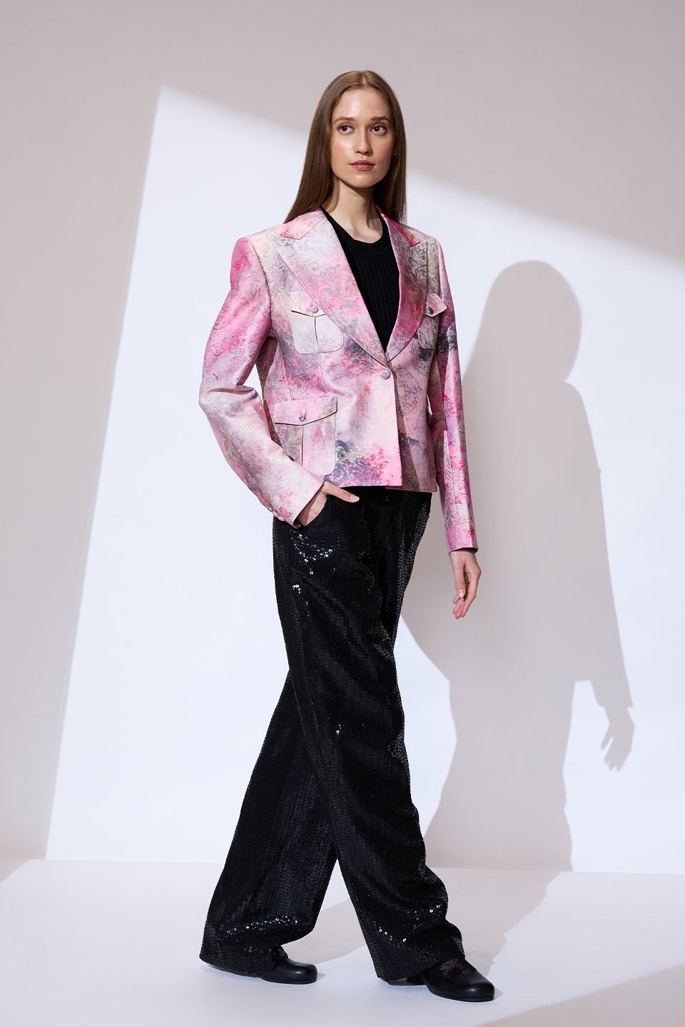 Pink printed blazer