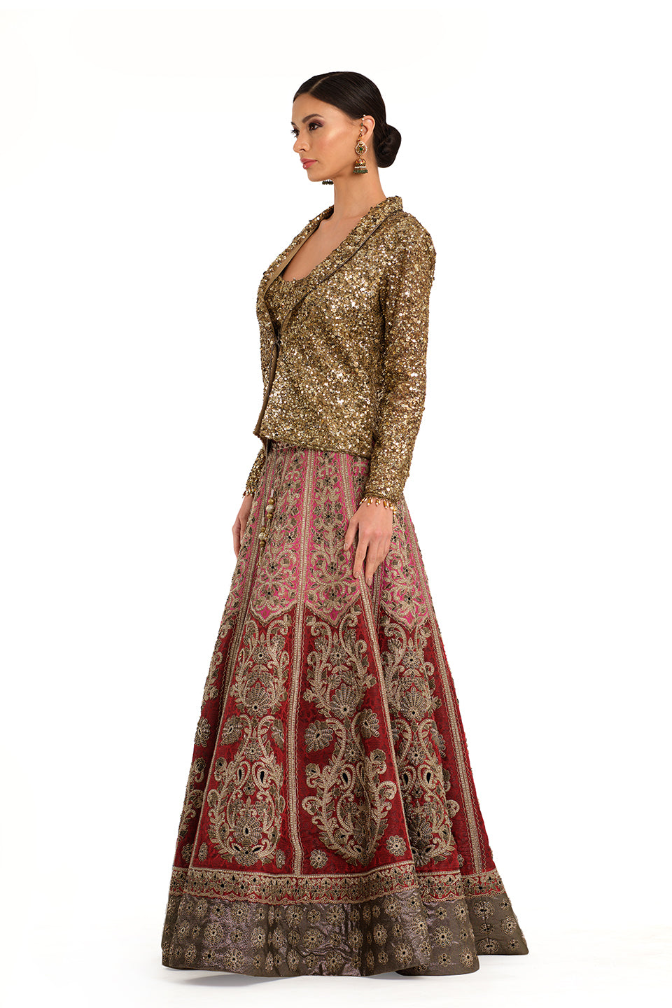 Embroidered Brocade Lehenga with Bustier & Jacket