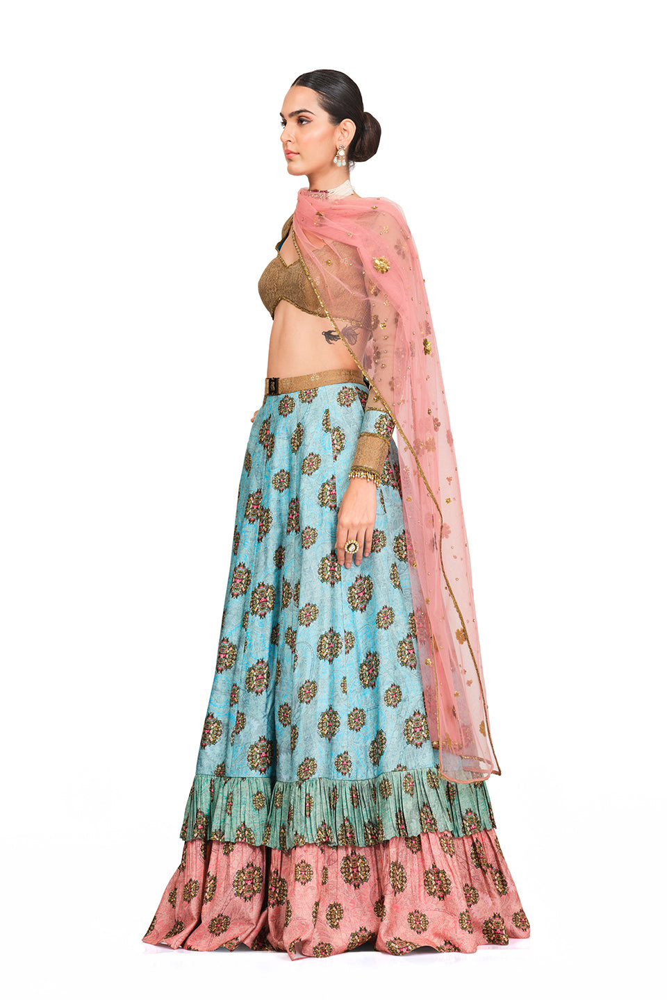 Silk Lehenga with Brocade Sequinned Blouse