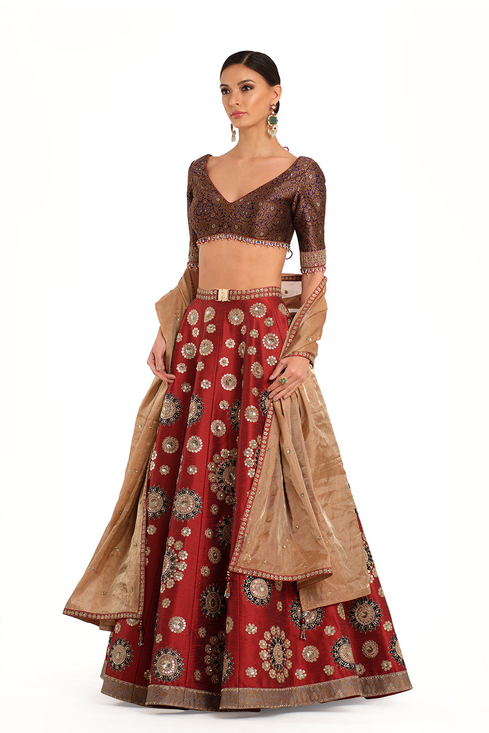 Embroidered Lehenga with Brocade Blouse