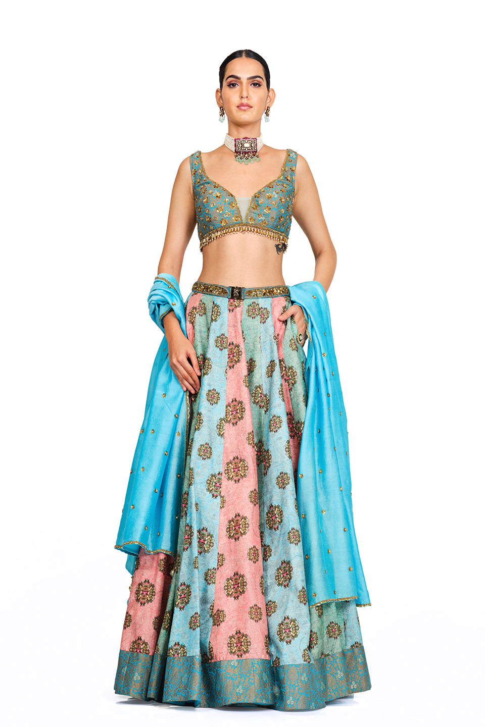 Silk Lehenga with Brocade Blouse No Price