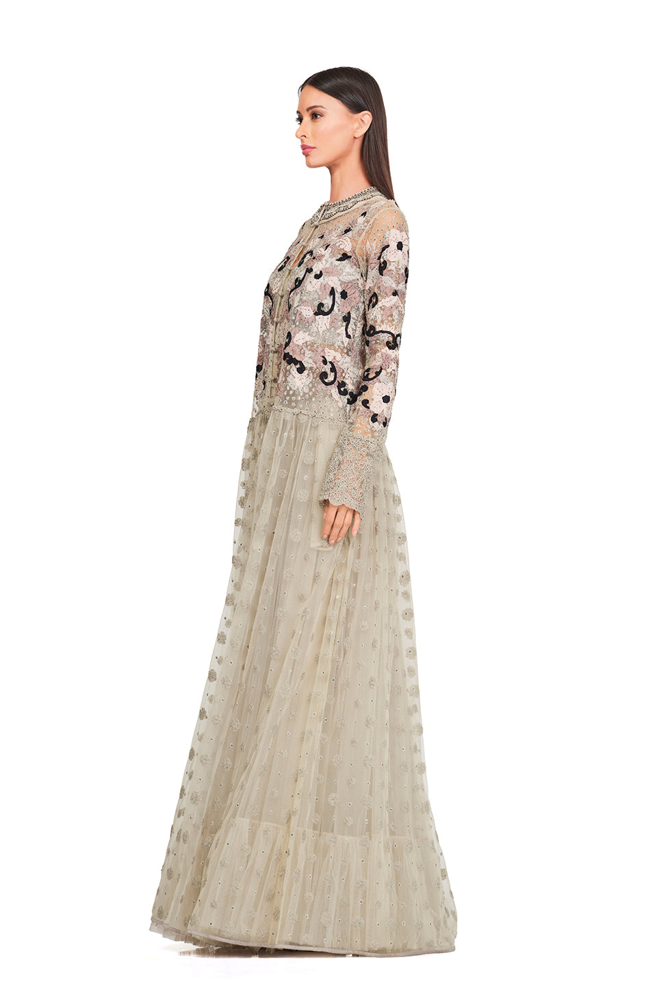 Long tunic with embellished neckline