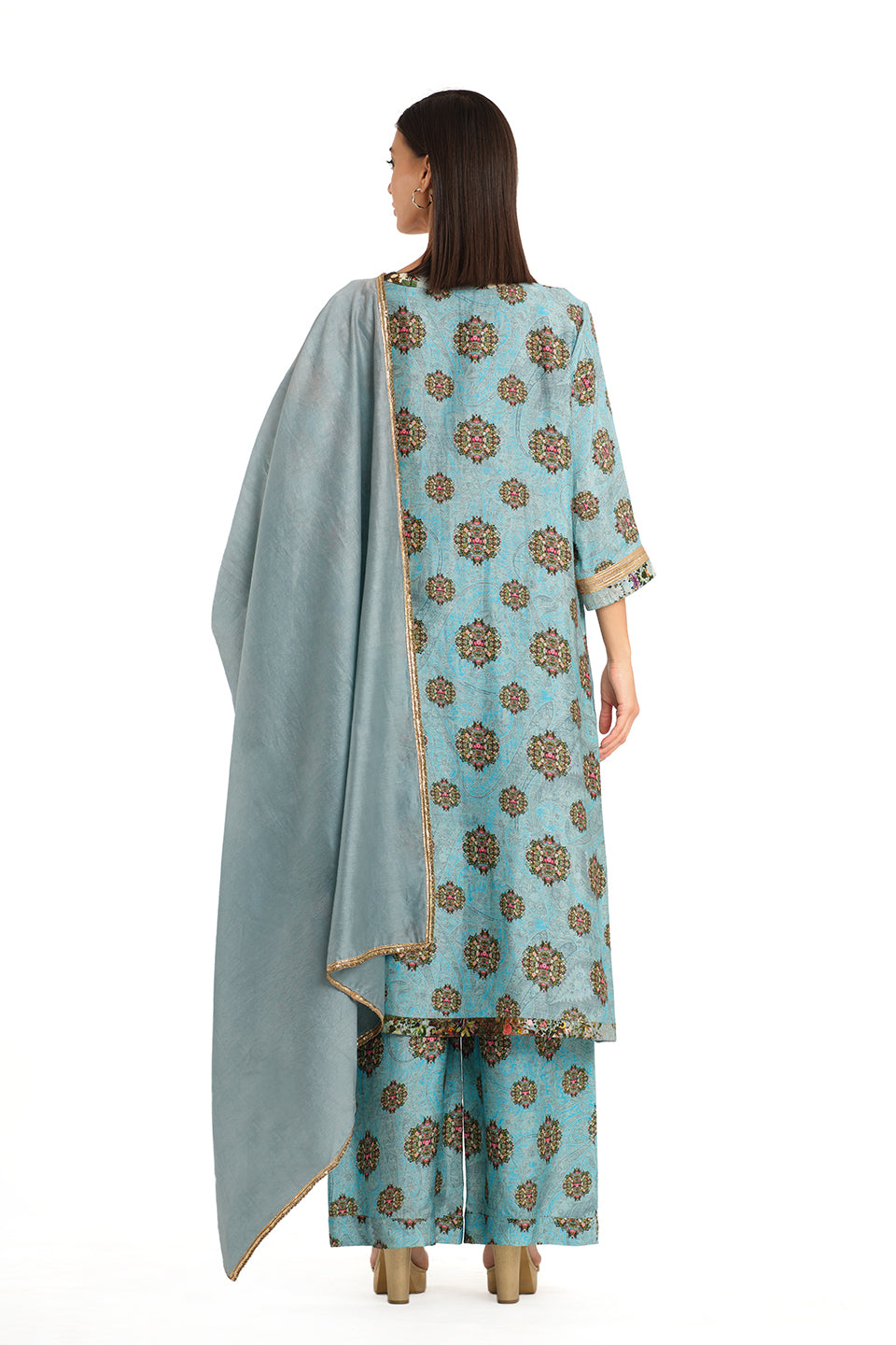 Floral motif raw silk tunic set