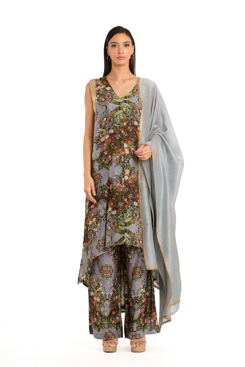 Sleevless printed tunic set